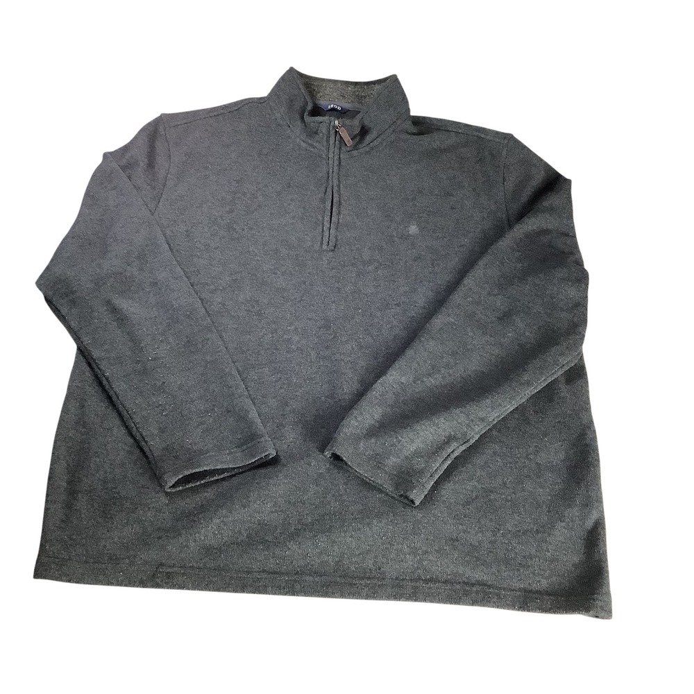 IZOD Pullover Sweater Mens XXL Gray Quarter Zip‎ Fleece Mock Neck Casual